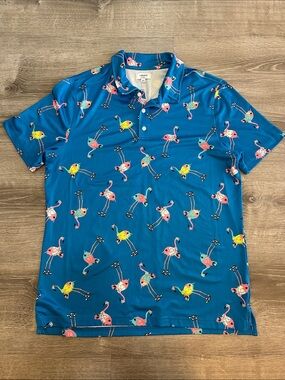 Cabana by Crown & Ivy Blue Flamingo Print Polo Shirt